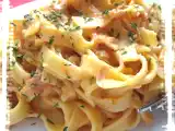 Recette Tagliatelles à la carbonara rosée et à la pancetta