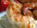 Recette Gambas rôties, tomates confites, huile d'olive à la vanille et au citron vert