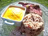 Recette Rosbeef en croute d'herbes, flan de carottes et riz sauvage