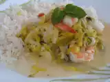 Recette Les crevettes aux poireaux sauce au citron et à la menthe