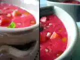 Recette Soupe de framboises au citron vert et à la menthe, fraises coupées