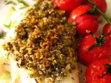 Recette Cabillaud au crumble de petits graines et tomates cerises au four