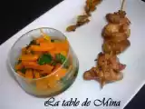 Recette Etuvée de carottes safranées aux épinards et sa brochette de poulet