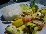 Recette Brochettes de lotte et langoustines à l'ananas, sauce coco-curry