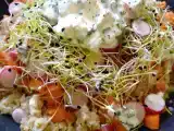 Recette Salade de boulghour, radis, graines germées et sauce au chèvre
