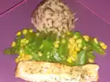 Recette Saumon, riz sauvage et petits legumes sautes
