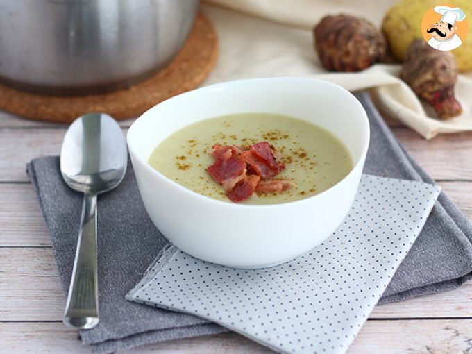 Velouté de topinambour, pomme de terre et lard