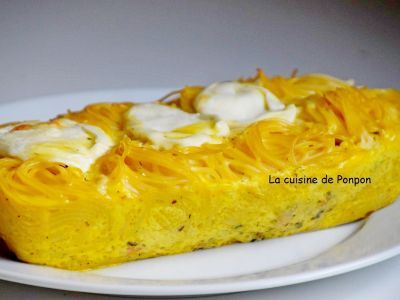 Cake De Spaghetti Aux Crevettes Roses Et Mozza Recette Ptitchef