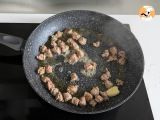 Etape 3 - Pâtes crémeuses aux champignons et à la saucisse