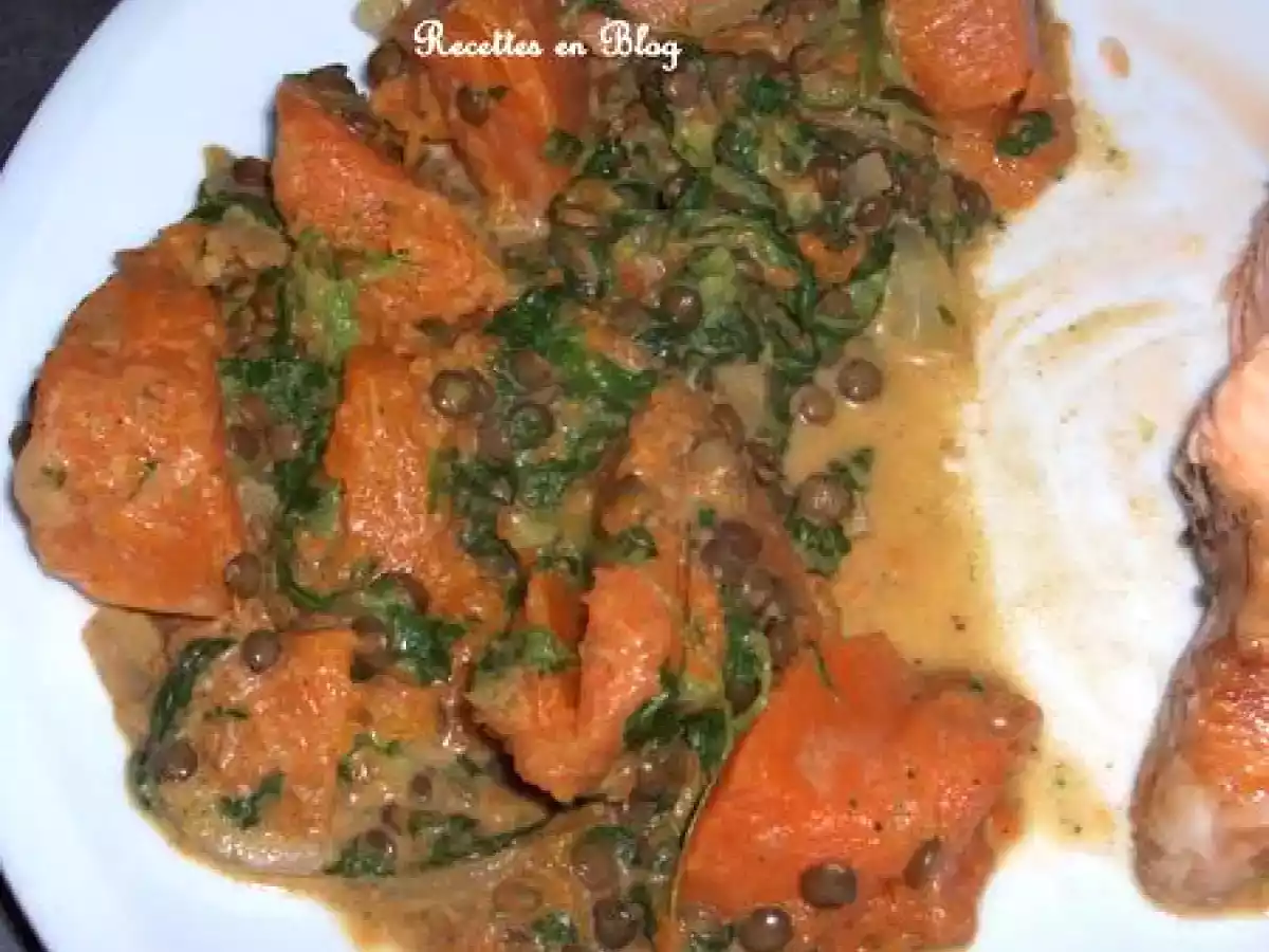CURRY DE LENTILLES ROUGES, DE POTIRON ET D'EPINARDS - photo 2