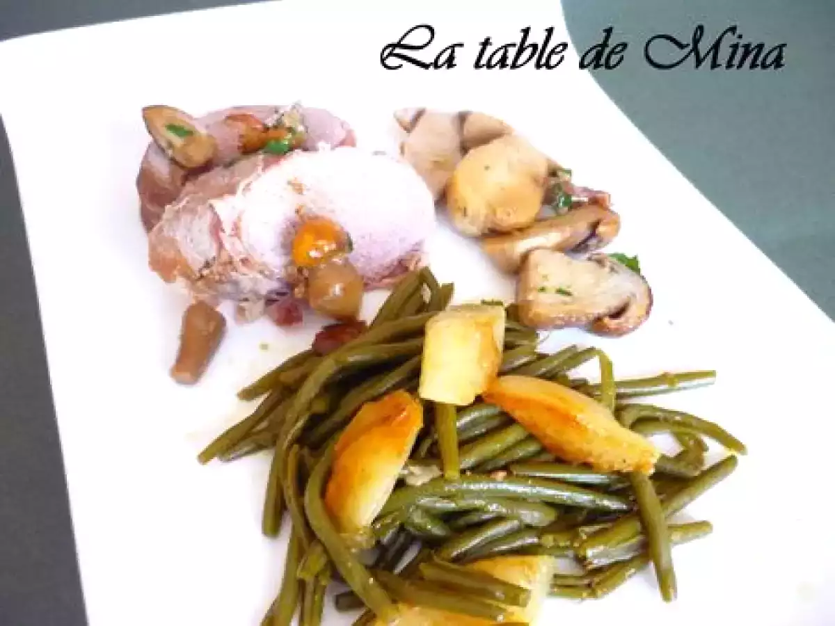 Filet mignon aux cépes, haricots verts et poires caramélisées, au four vapeur - photo 2