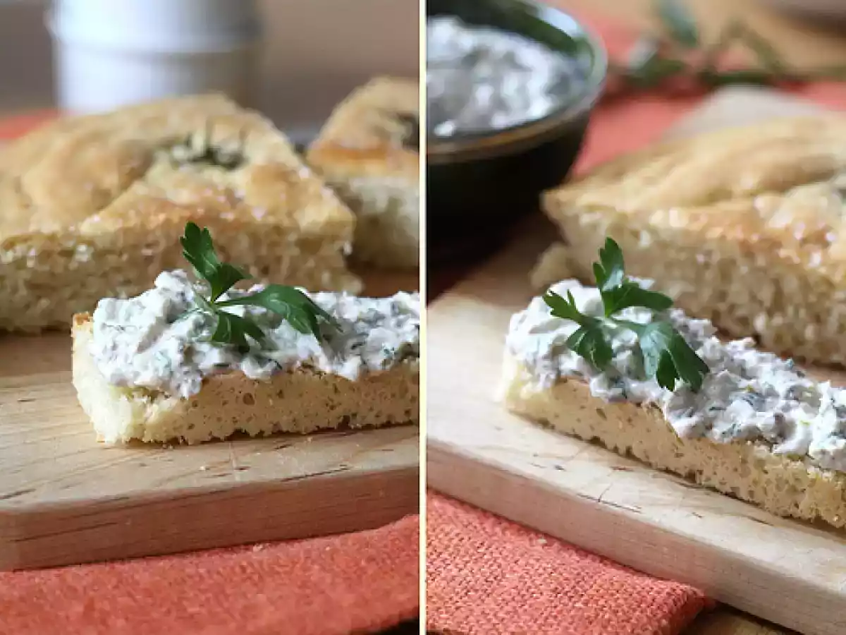 Focaccia à l'ail & au romarin, crème de sardines à la ricotta