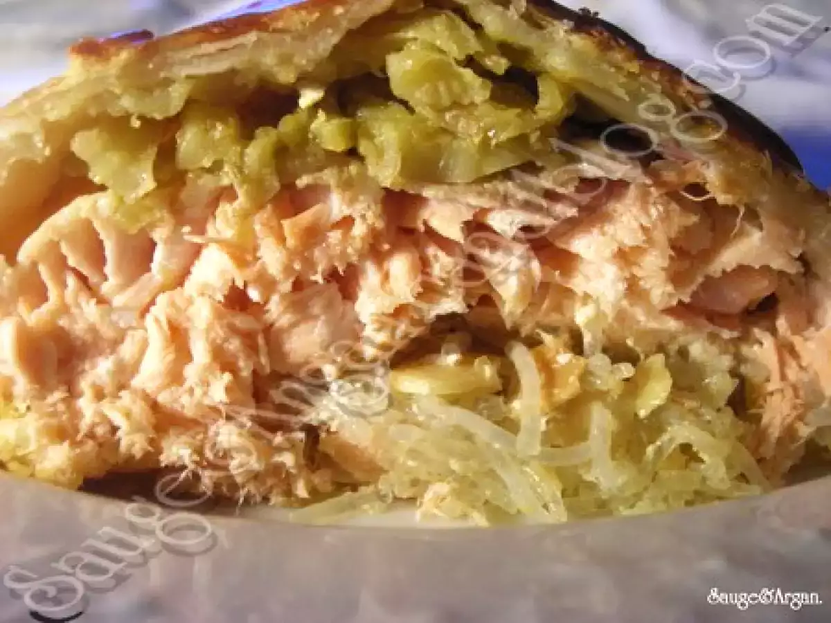 Koulibiac de saumon au fenouil, vermicelle de soja et amandes éffilées - photo 3