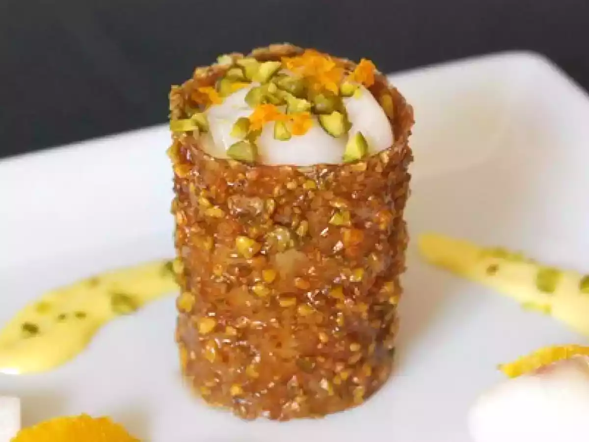 Lieu jaune en croustillant d'orange et pistaches, émulsion d'oranges - photo 2