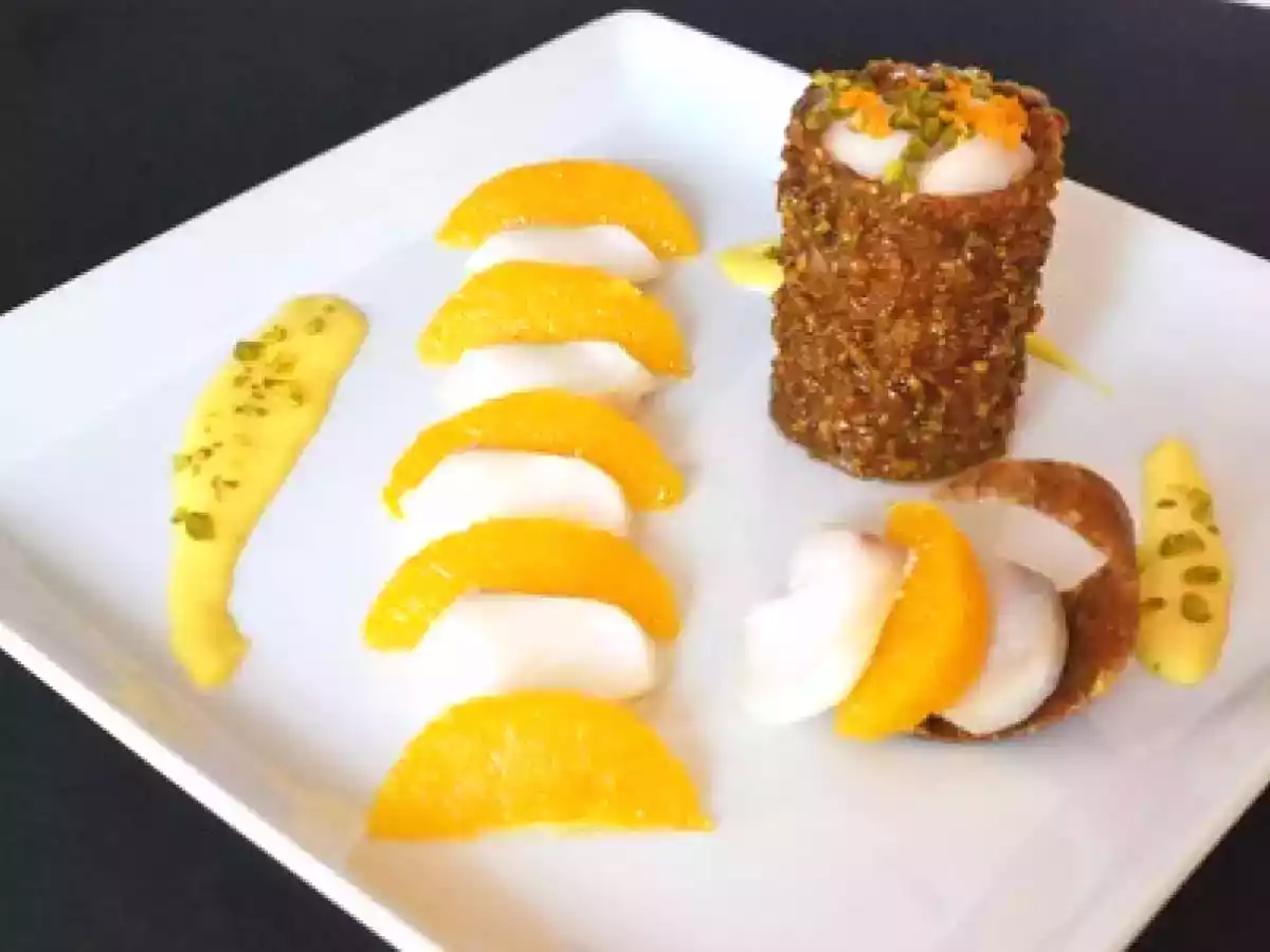 Lieu jaune en croustillant d'orange et pistaches, émulsion d'oranges - photo 3