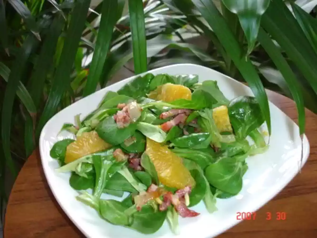 Mâche aux lardons fumés et oranges