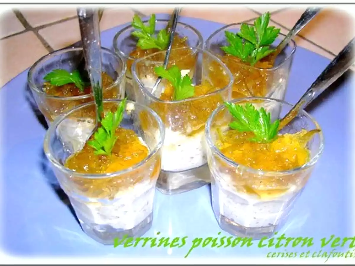 MINI VERRINES POISSON AU CITRON VERT ET MINI VERRINES TOMATO-BANANE SAUCE CHOCOLAT