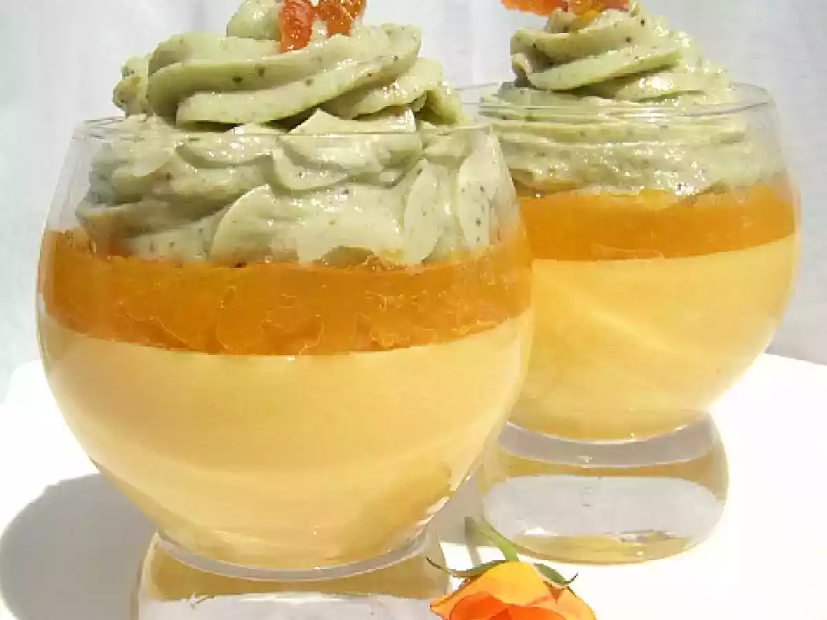 Panna cotta et miroir à l?orange, mousse à la pistache