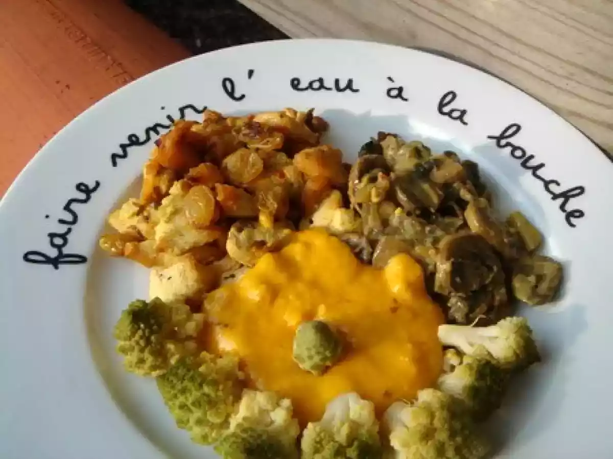 Poulet au cumin, champignons au cumin et chou romanesco sauce cheddar, quel programme ! - photo 2