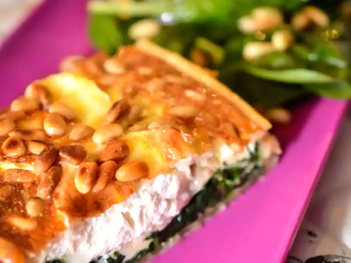 Quiche épinard chèvre pignons de pin