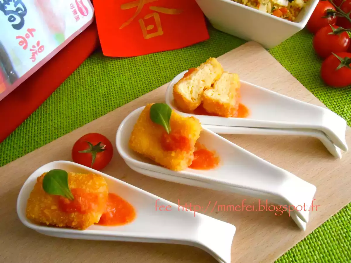 Recette Tofu d'oeuf pané au sauce tomate à l'ail (recette pour nouvel an chinois)