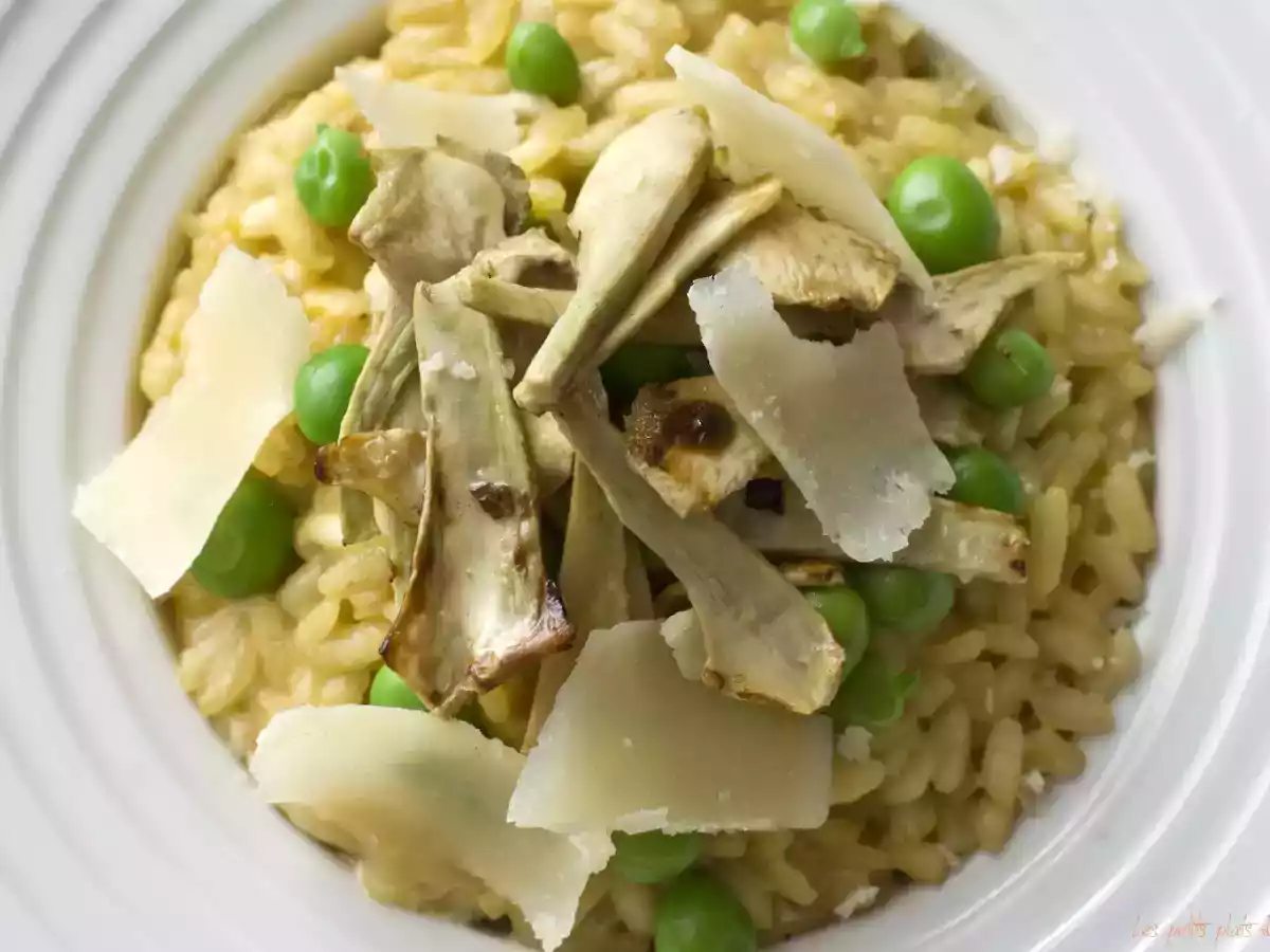 Risotto artichauts poivrade et petits pois