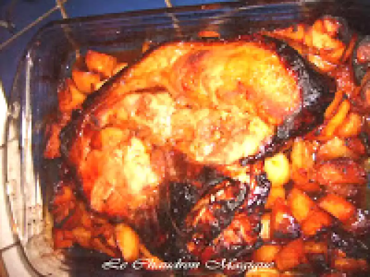 Rouelle de porc caramélisée et pommes de terre confites au miel