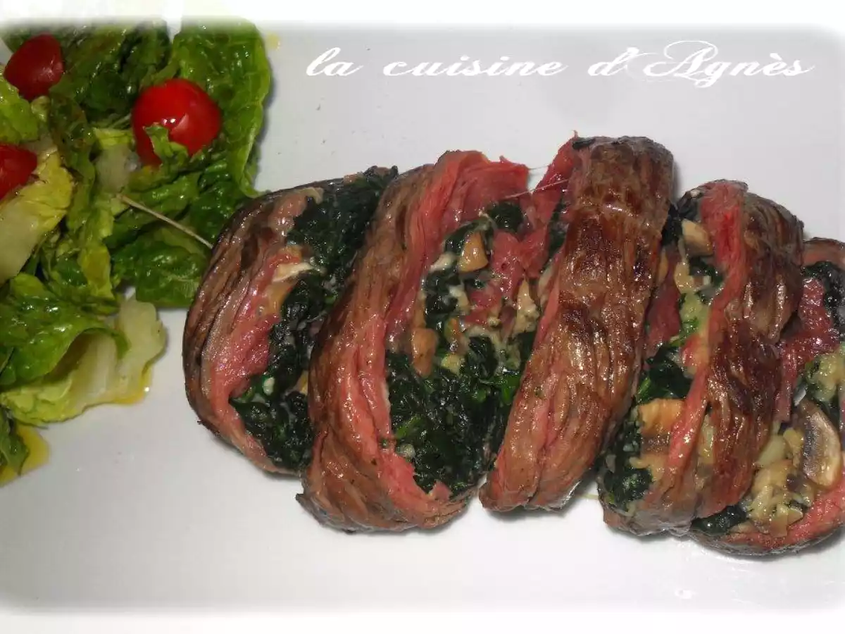 roulés de bavette farcis au gorgonzola et aux épinards