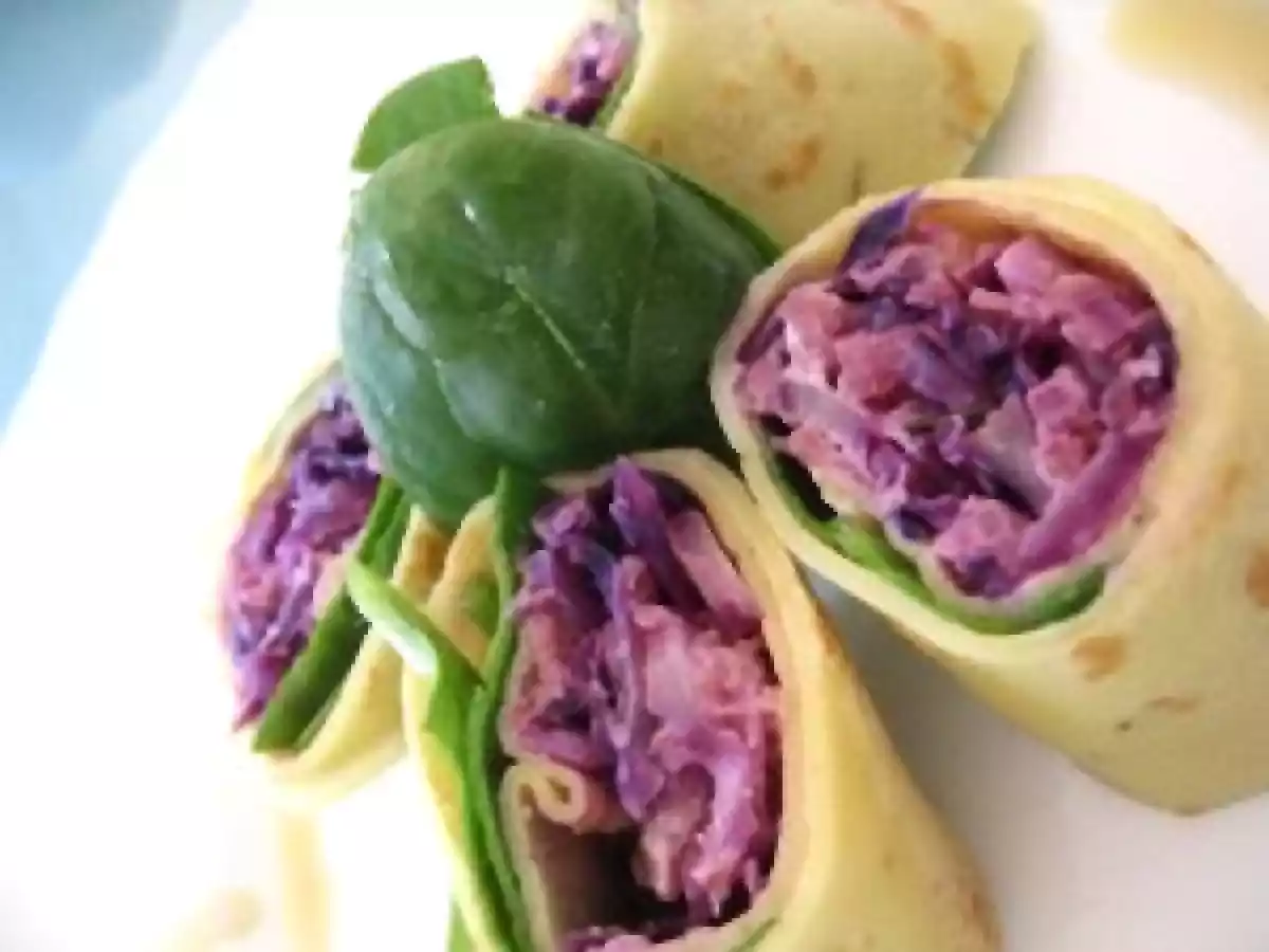 Semaine du chou rouge : Crêpes fourrées chou rouge/pomme au chèvre