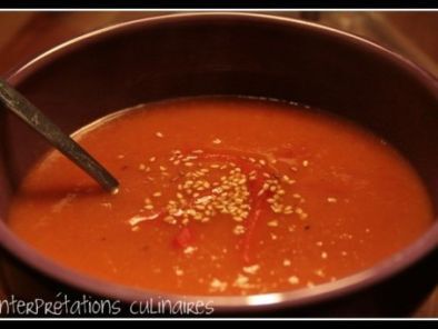 Soupe tomate-poivron-patate douce au vinaigre balsamique