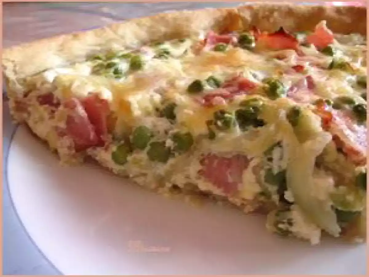 Tarte petits pois - oignon - bacon fumé, pâte à l'huile d'olive - photo 2