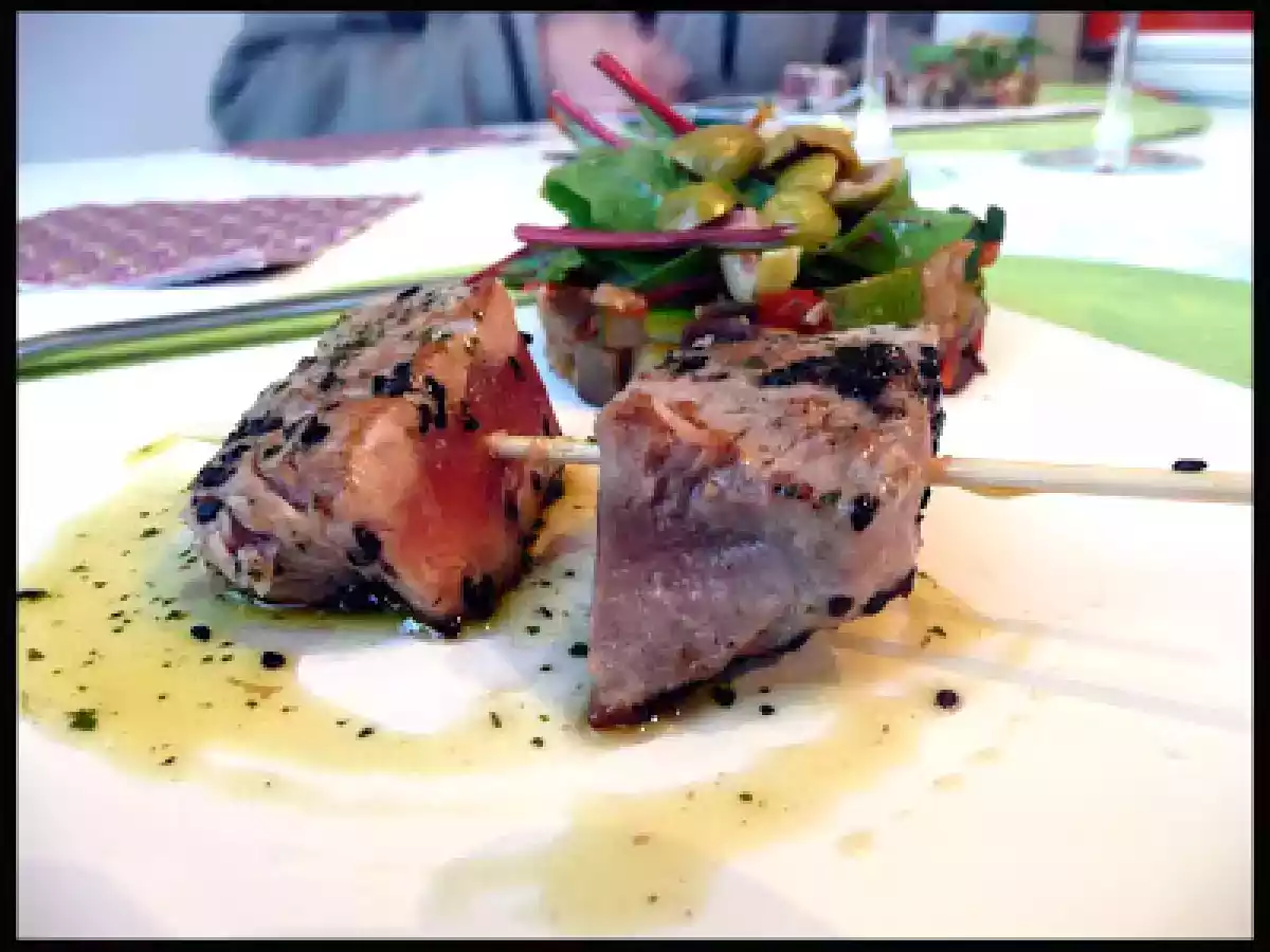 Thon Rouge mi-cuit en brochette et Menthe fraîche, Caponata de saison - photo 2